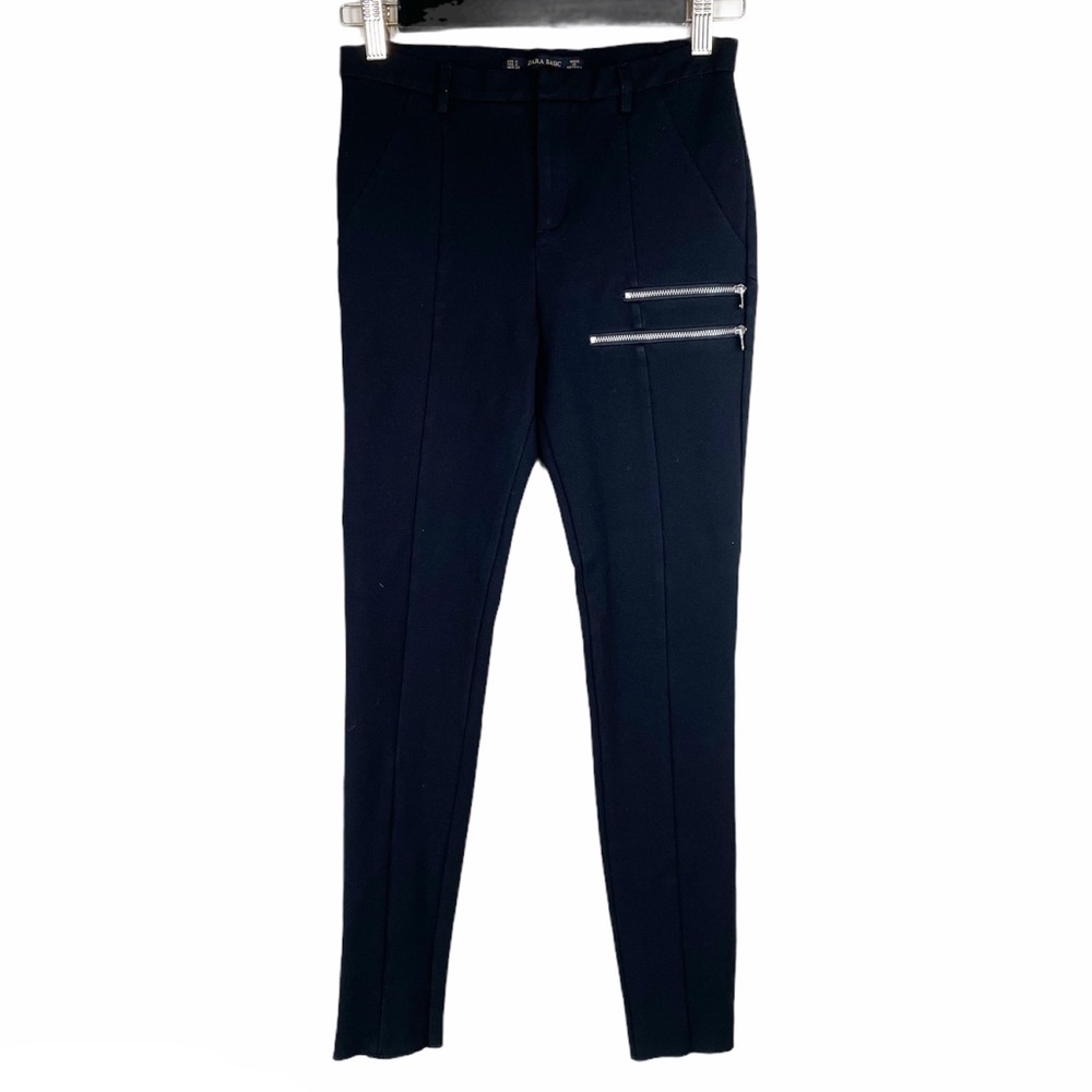 Zara Black Ponte Moto Pants with Zipper detail